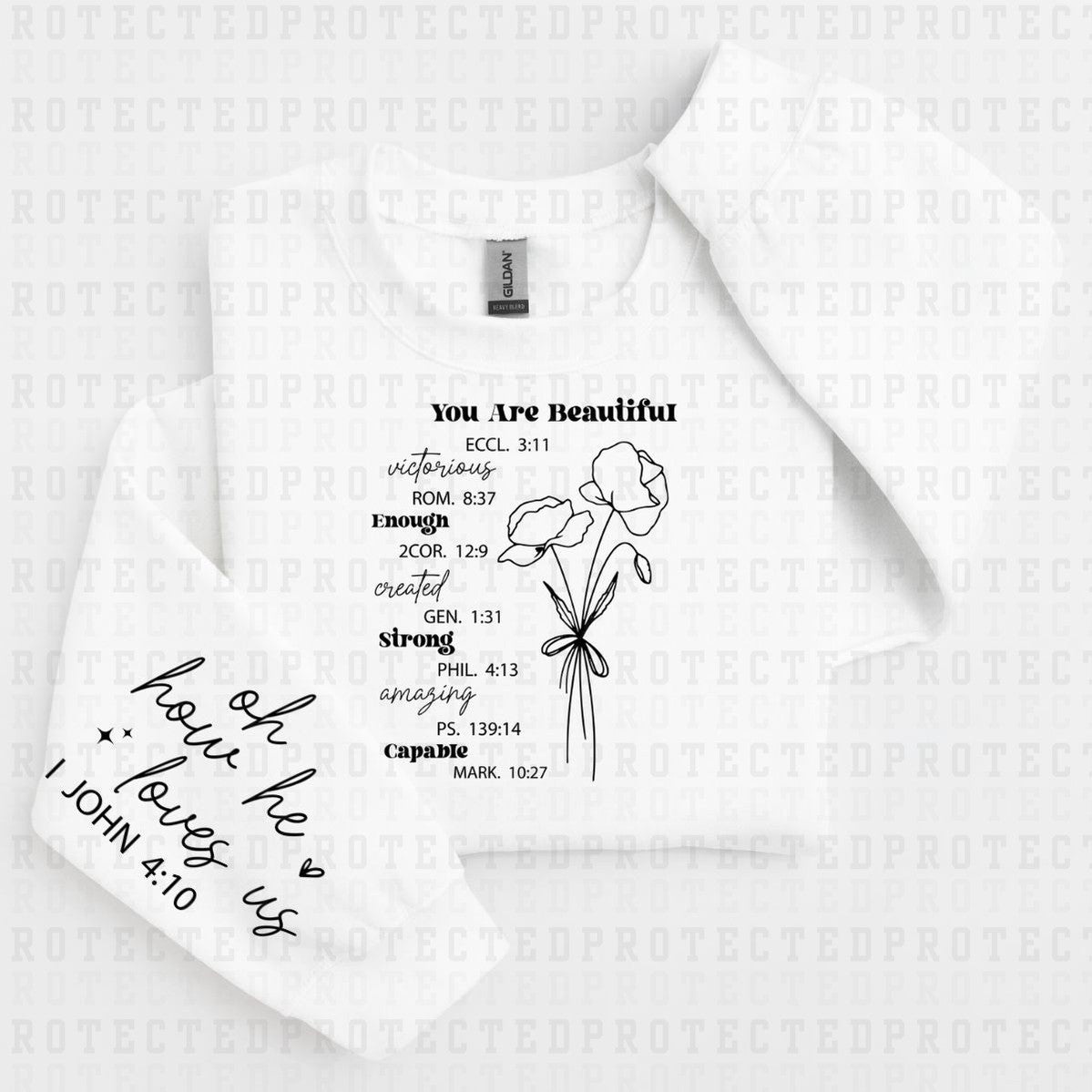 YOU ARE BEAUTIFUL *SINGLE COLOR - SLEEVE DESIGN COMES IN 4"* (FULL FRONT/1 SLEEVE) - DTF TRANSFER