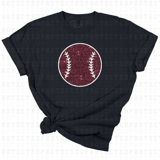 BURGUNDY BASEBALL W/ WHITE STITCHING *FAUX SEQUIN* - DTF TRANSFER