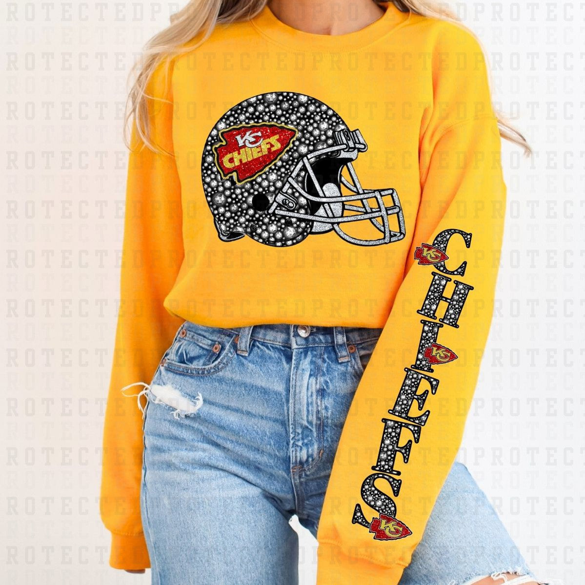 CHIEFS *FAUX RHINESTONES/SLEEVE DESIGN COMES IN 6"* (FULL FRONT/1 SLEEVE) - DTF TRANSFER