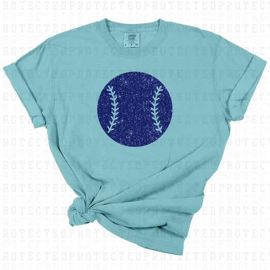 BLUE BASEBALL W/ TRANSPARENT STITCHING *FAUX SEQUIN* - DTF TRANSFER