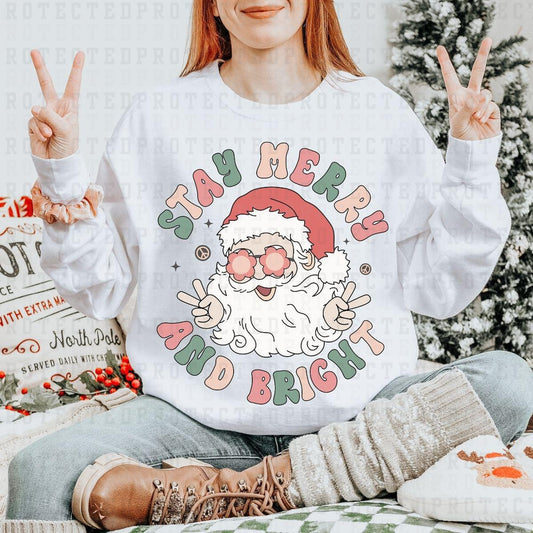 STAY MERRY AND BRIGHT SANTA W/ PEACE SIGN - DTF TRANSFER