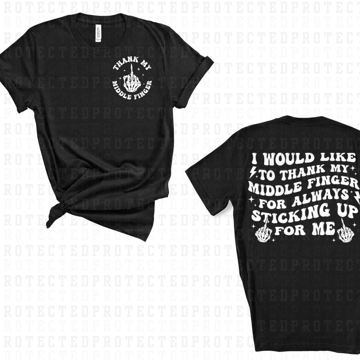 THANK YOU MIDDLE FINGER (SINGLE COLOR/POCKET+BACK) - DTF TRANSFER