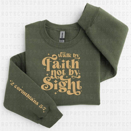 WALK BY FAITH NOT BY SIGHT *SINGLE COLOR - SLEEVE DESIGN COMES IN 6"* (FRONT/BACK) - DTF TRANSFER
