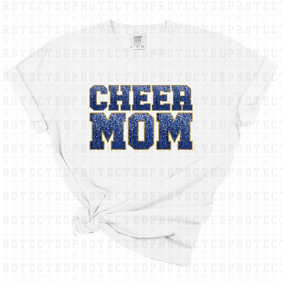 CHEER MOM *BLUE & GOLD - FAUX SEQUIN* - DTF TRANSFER