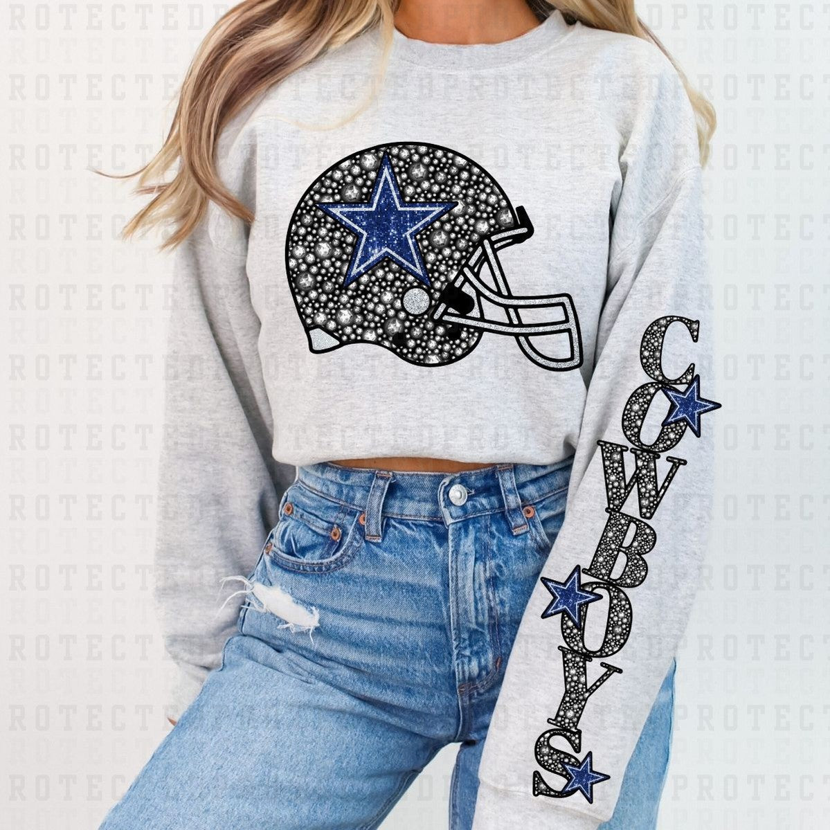 COWBOYS *FAUX RHINESTONES/SLEEVE DESIGN COMES IN 6"* (FULL FRONT/1 SLEEVE) - DTF TRANSFER