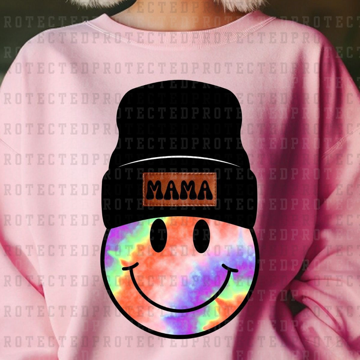 MAMA BEANIE SMILEY TIE DYE *5* - DTF TRANSFER