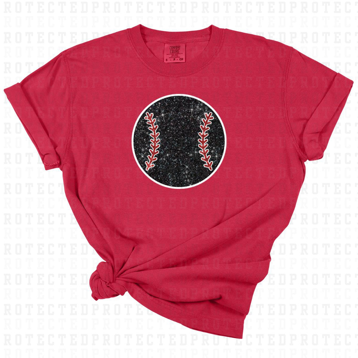 BLACK BASEBALL W/ RED STITCHING *FAUX SEQUIN* - DTF TRANSFER