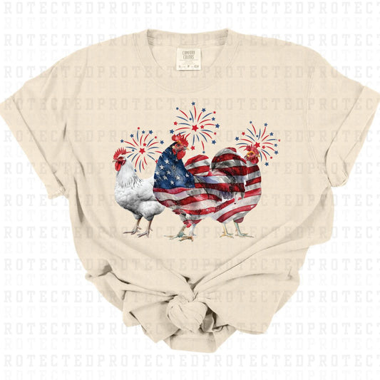 PATRIOTIC CHICKENS *W/GRUNGE* - DTF TRANSFER