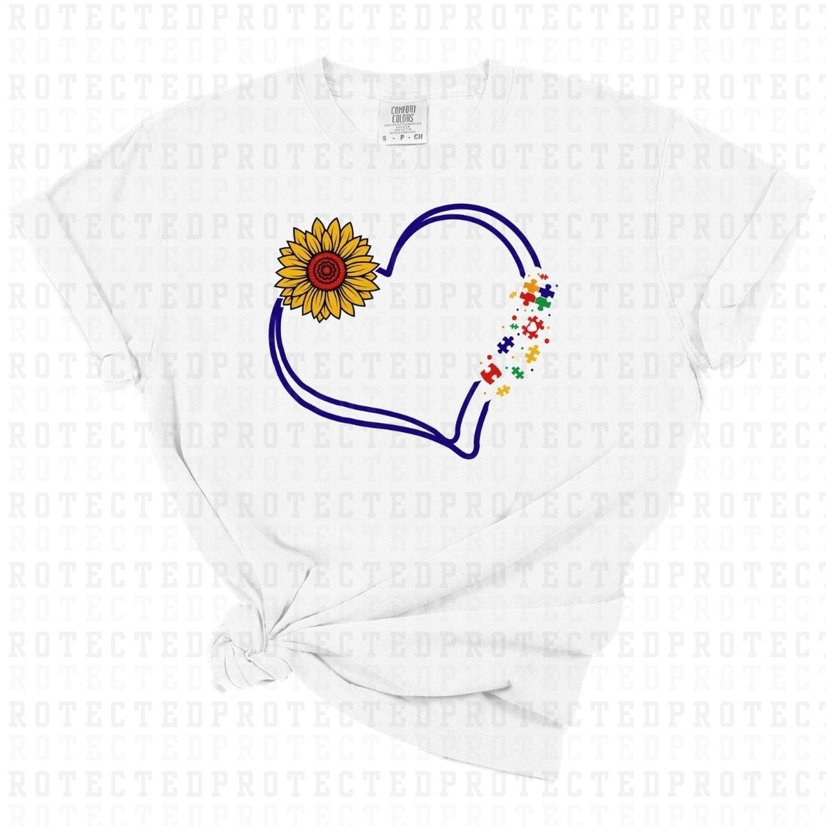 HEART SUNFLOWER PUZZLE PIECES - DTF TRANSFER