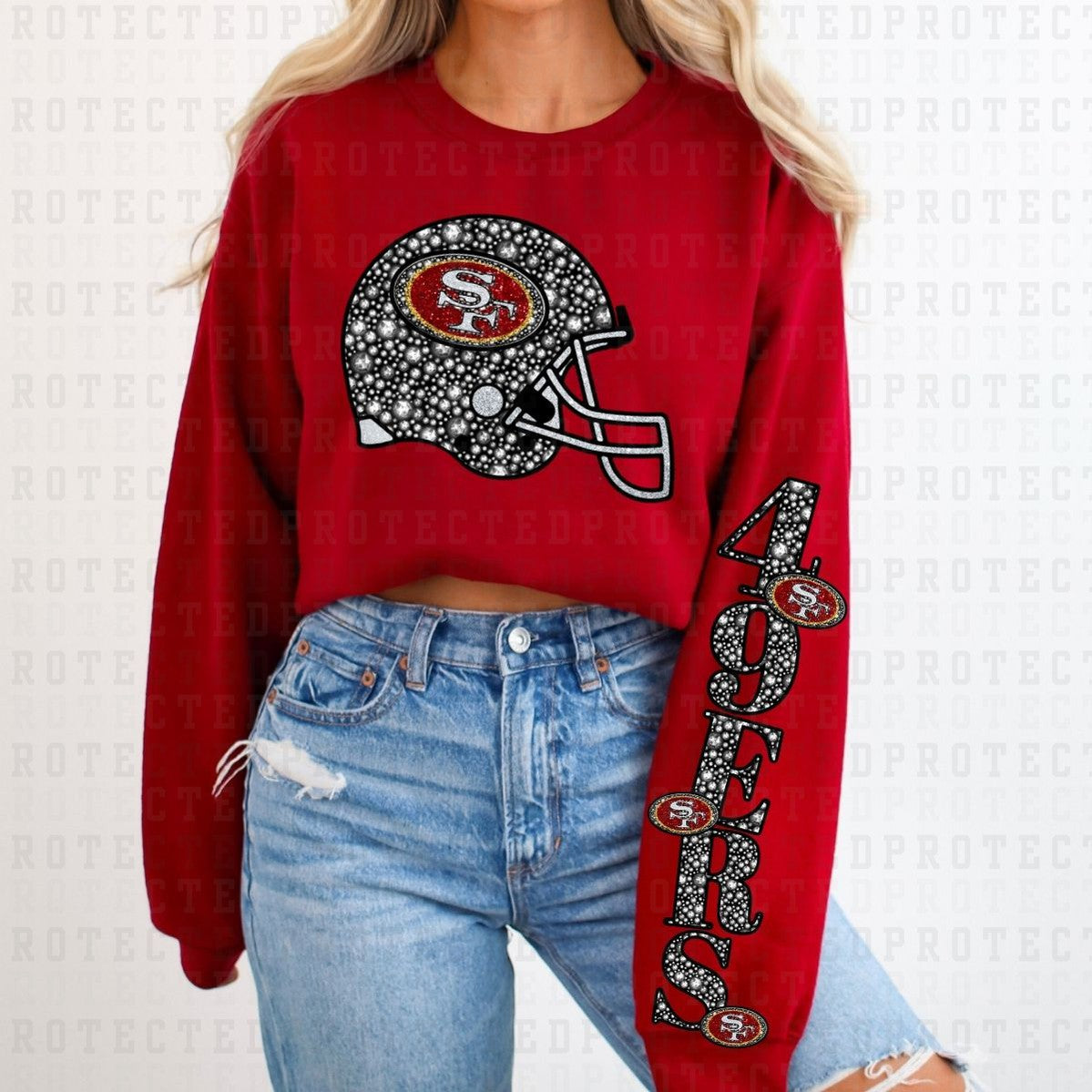 49ERS *FAUX RHINESTONES/SLEEVE DESIGN COMES IN 6"* (FULL FRONT/1 SLEEVE) - DTF TRANSFER