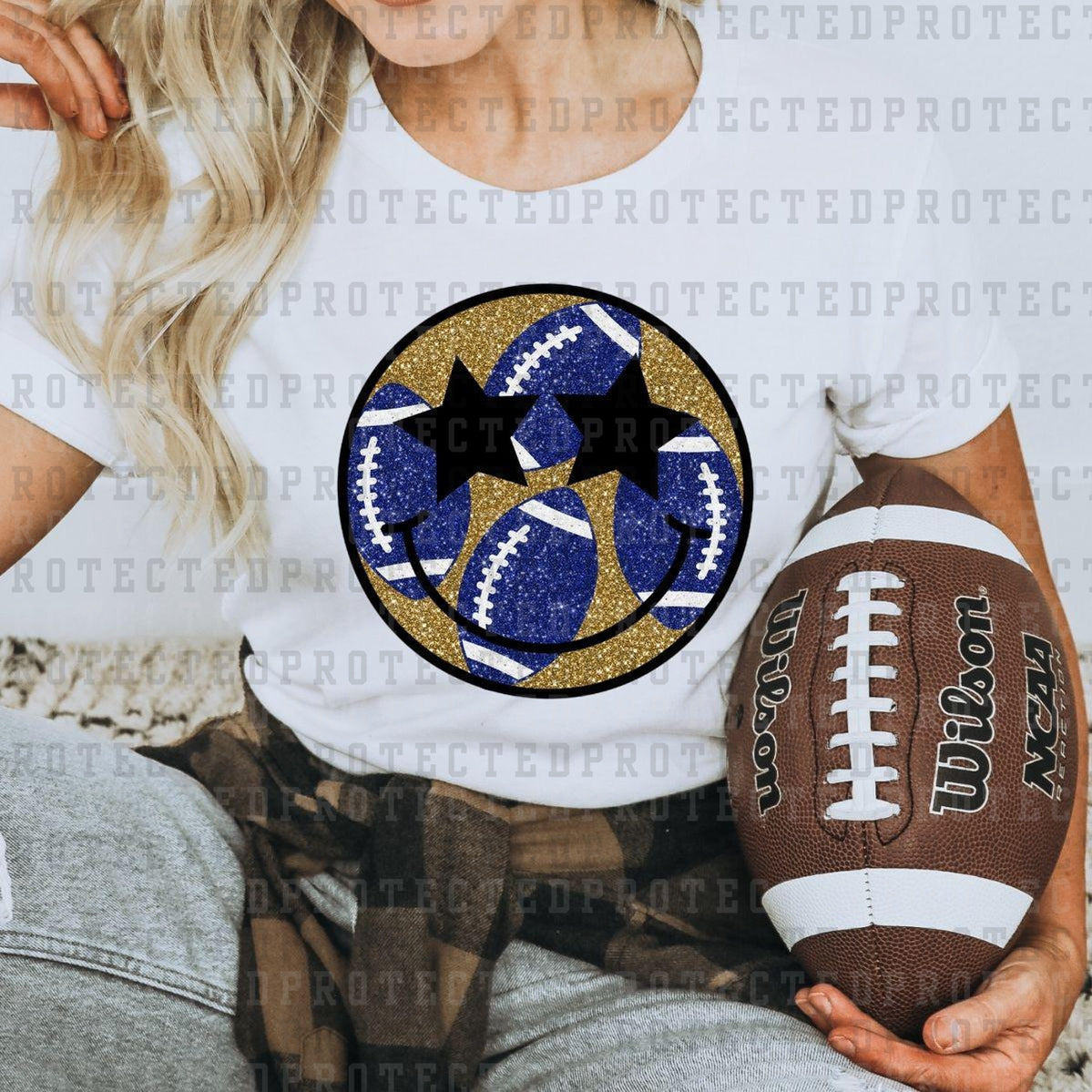 FOOTBALL SMILEY *FAUX SEQUIN* - DTF TRANSFER