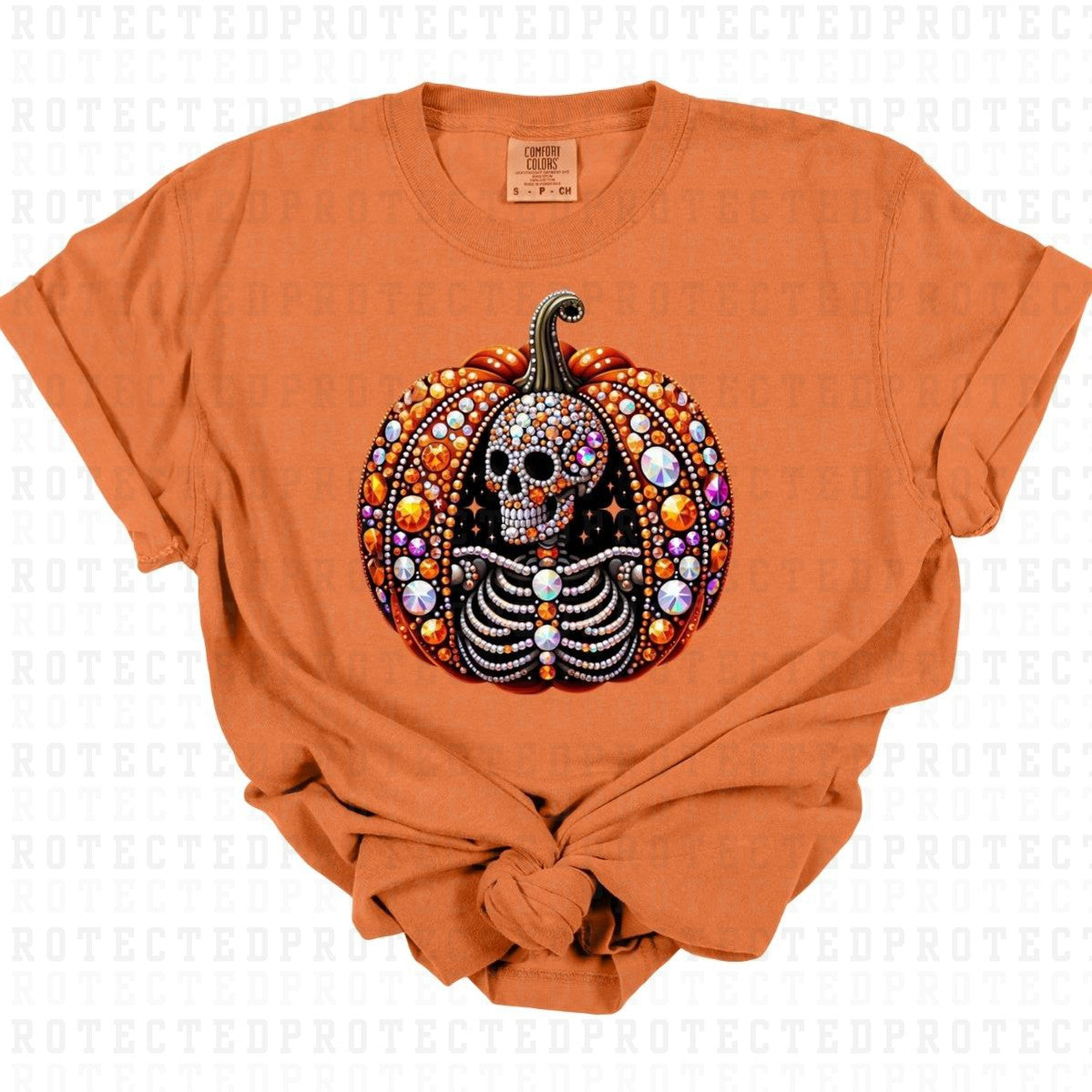 SKELETON PUMPKIN *FAUX RHINESTONES* - DTF TRANSFER