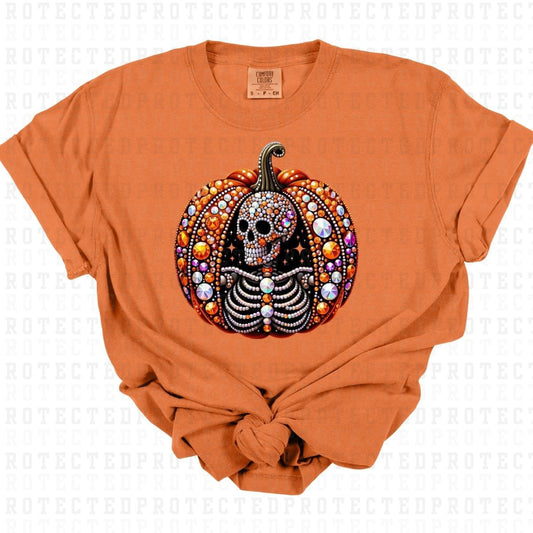 SKELETON PUMPKIN *FAUX RHINESTONES* - DTF TRANSFER