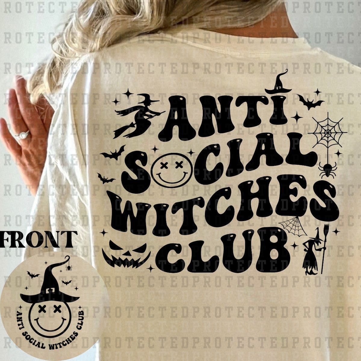 ANTI SOCIAL WITCHES CLUB (SINGLE COLOR/POCKET+BACK) - DTF TRANSFER