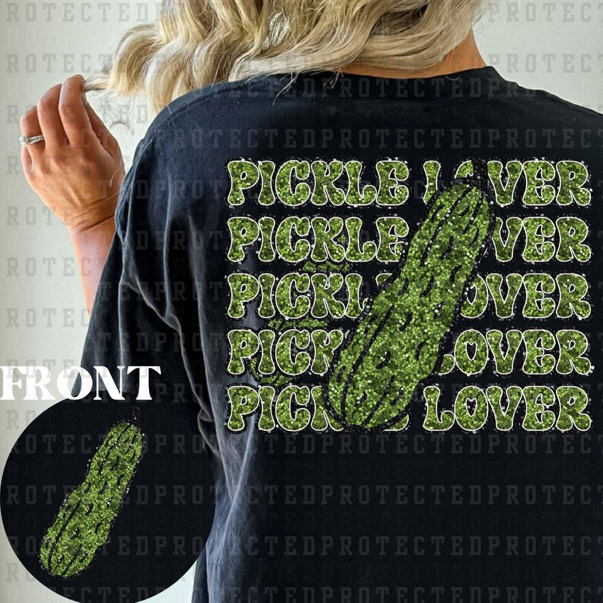 PICKLE LOVER *FAUX SEQUIN* (POCKET+BACK) - DTF TRANSFER