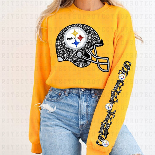 STEELERS *FAUX RHINESTONES/SLEEVE DESIGN COMES IN 6"* (FULL FRONT/1 SLEEVE) - DTF TRANSFER