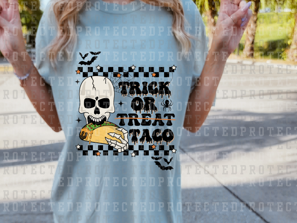 TRICK OR ... TACO - SKULL WITH TACO, BATS, STARS - DTF TRANSFERS