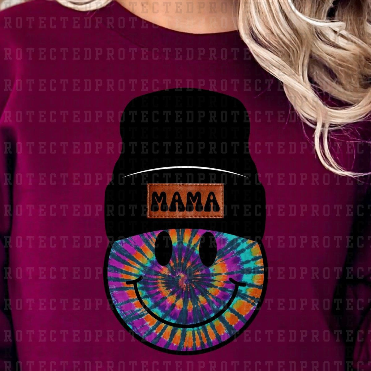 MAMA BEANIE SMILEY TIE DYE *11* - DTF TRANSFER