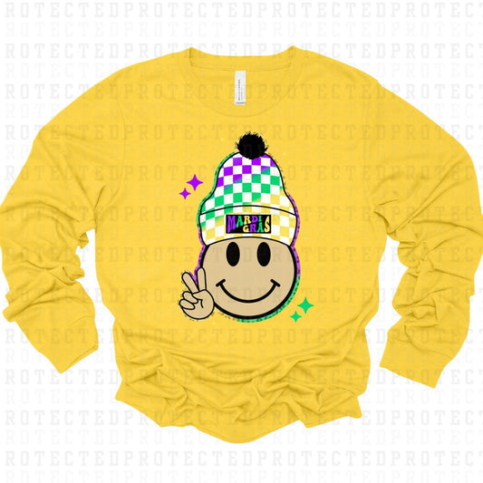 MARDI GRAS *SMILEY FACE W/ BEANIE* - DTF TRANSFER