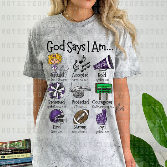 GOD SAYS I AM *PURPLE W/ BLONDE HAIR* - DTF TRANSFER