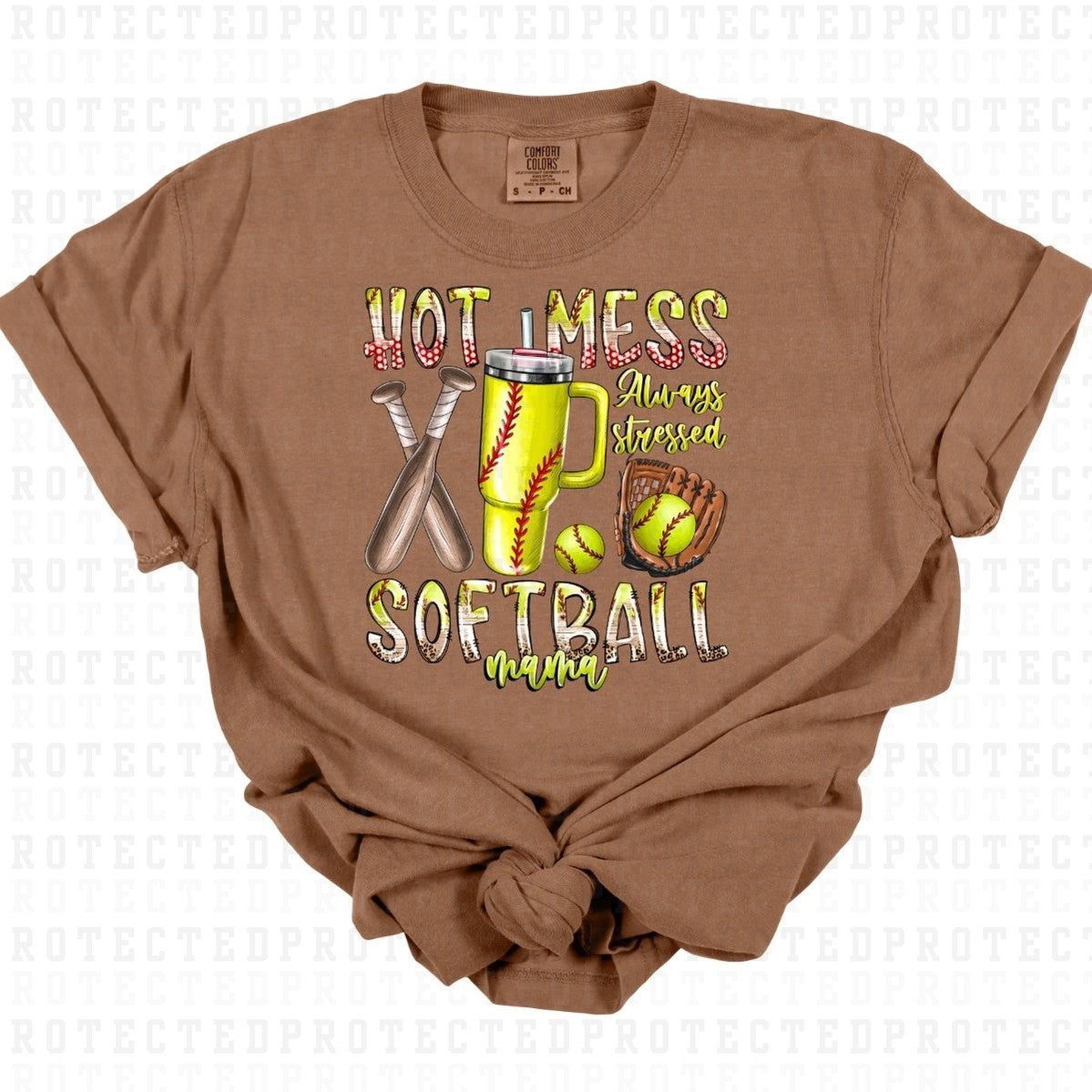 HOT MESS ALWAYS STRESSED SOFTBALL MAMA - DTF TRANSFER