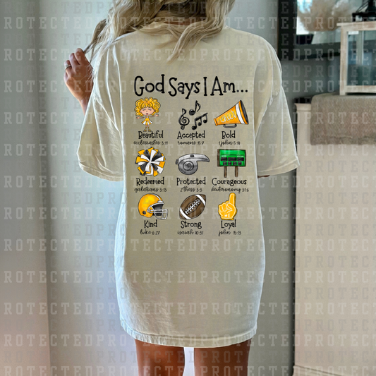 GOD SAYS I AM *YELLOW WITH BLONDE HAIR* - DTF TRANSFER