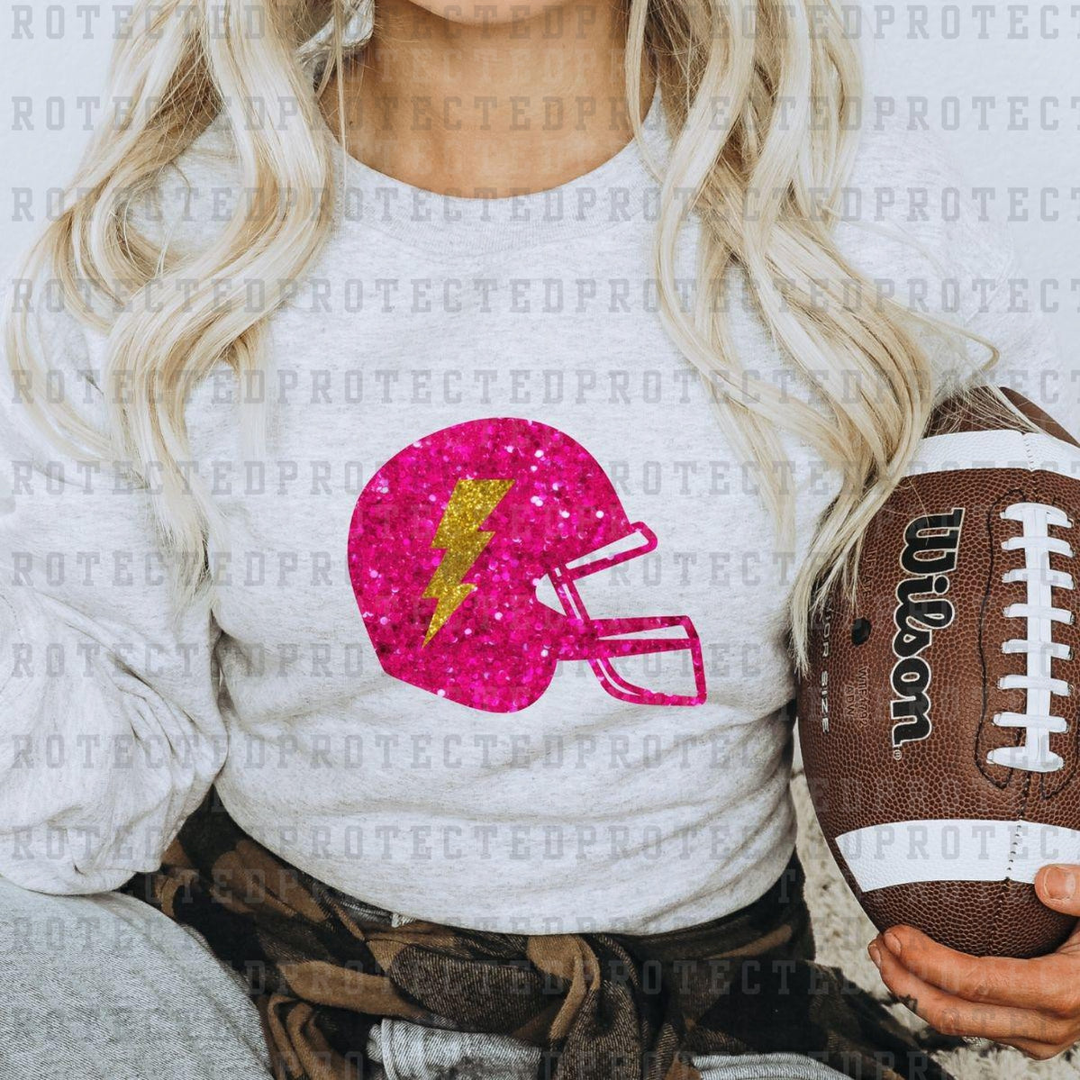 PINK FOOTBALL HELMET *FAUX SEQUIN* - DTF TRANSFER