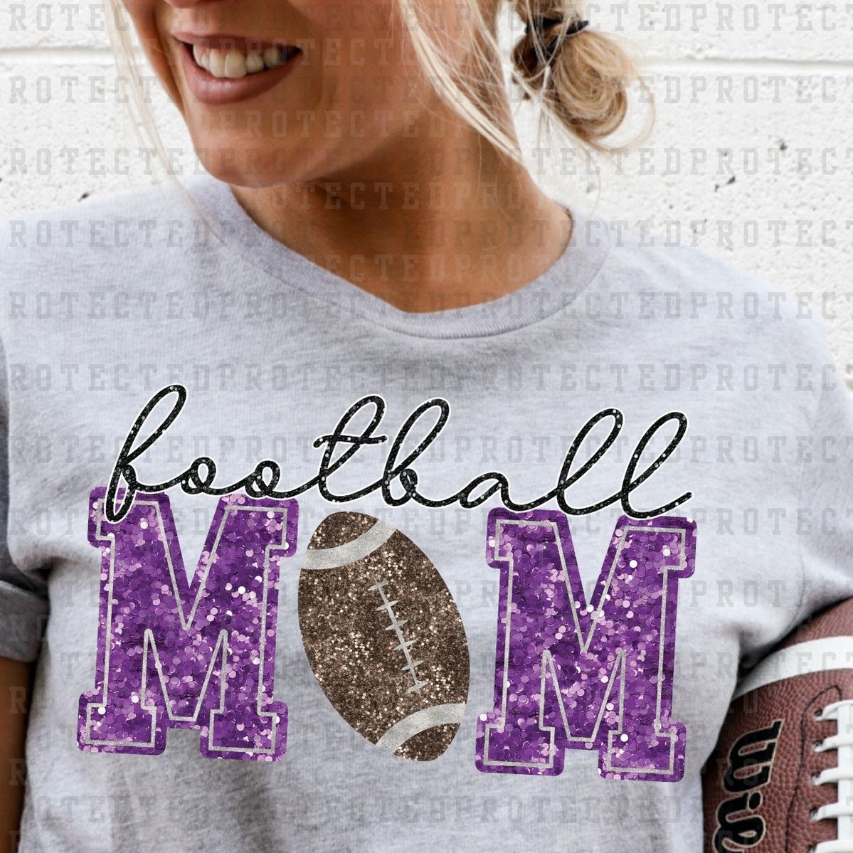 FAUX SEQUIN FOOTBALL MOM *PURPLE W/DARKER FOOTBALL* - DTF TRANSFER ...