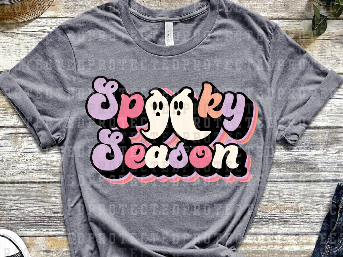 SPOOKY SEASON - TWO GHOSTS - PURPLE/PINK/WHITE/PEACH - DTF TRANSFERS