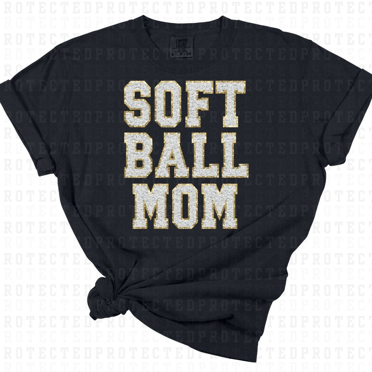 SOFTBALL MOM *FAUX CHENILLE & FAUX SEQUIN* - DTF TRANSFER