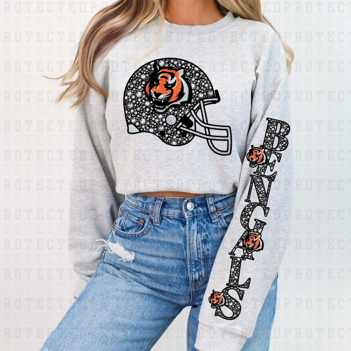 BENGALS *FAUX RHINESTONES/SLEEVE DESIGN COMES IN 6"* (FULL FRONT/1 SLEEVE) - DTF TRANSFER