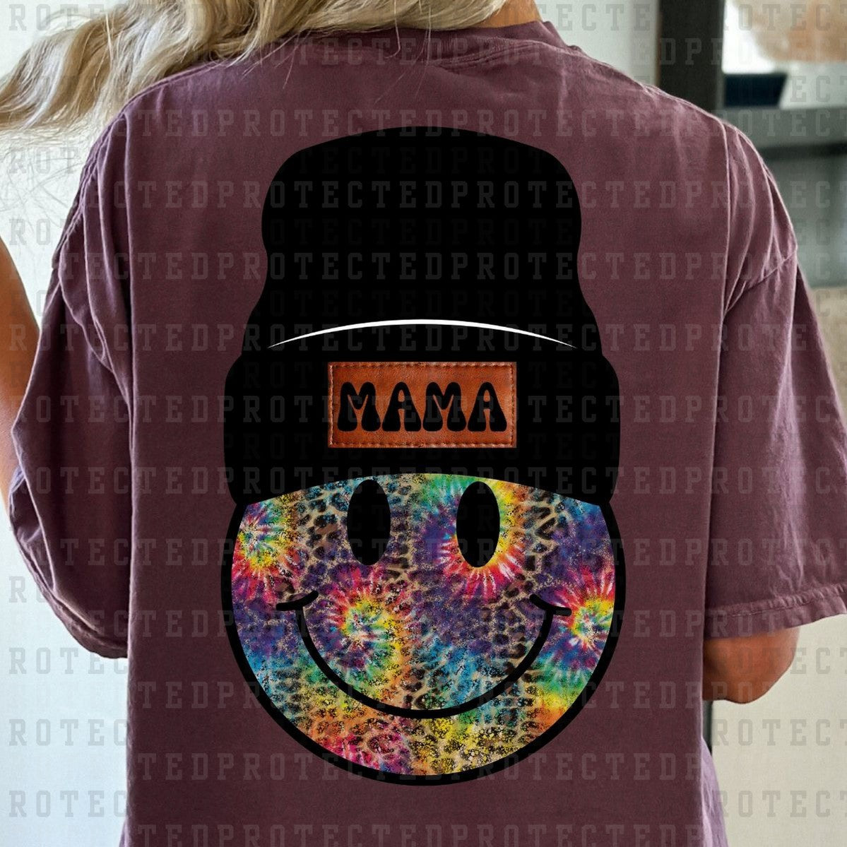 MAMA BEANIE SMILEY TIE DYE *18* - DTF TRANSFER