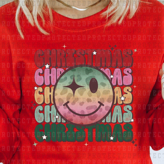 CHRISTMAS 5X SMILEY *W/GRUNGE* - DTF TRANSFER