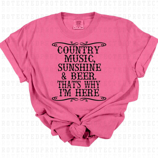 COUNTRY MUSIC,SUNSHINE & BEER *SINGLE COLOR* - DTF TRANSFER