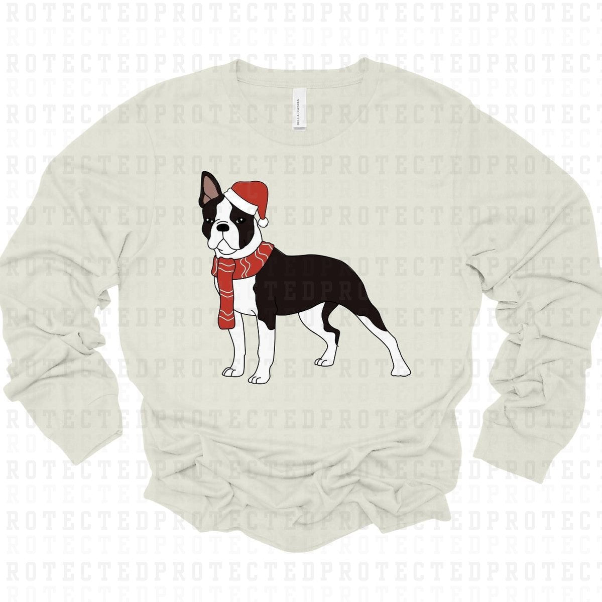 SANTA BOSTON TERRIER - DTF TRANSFER