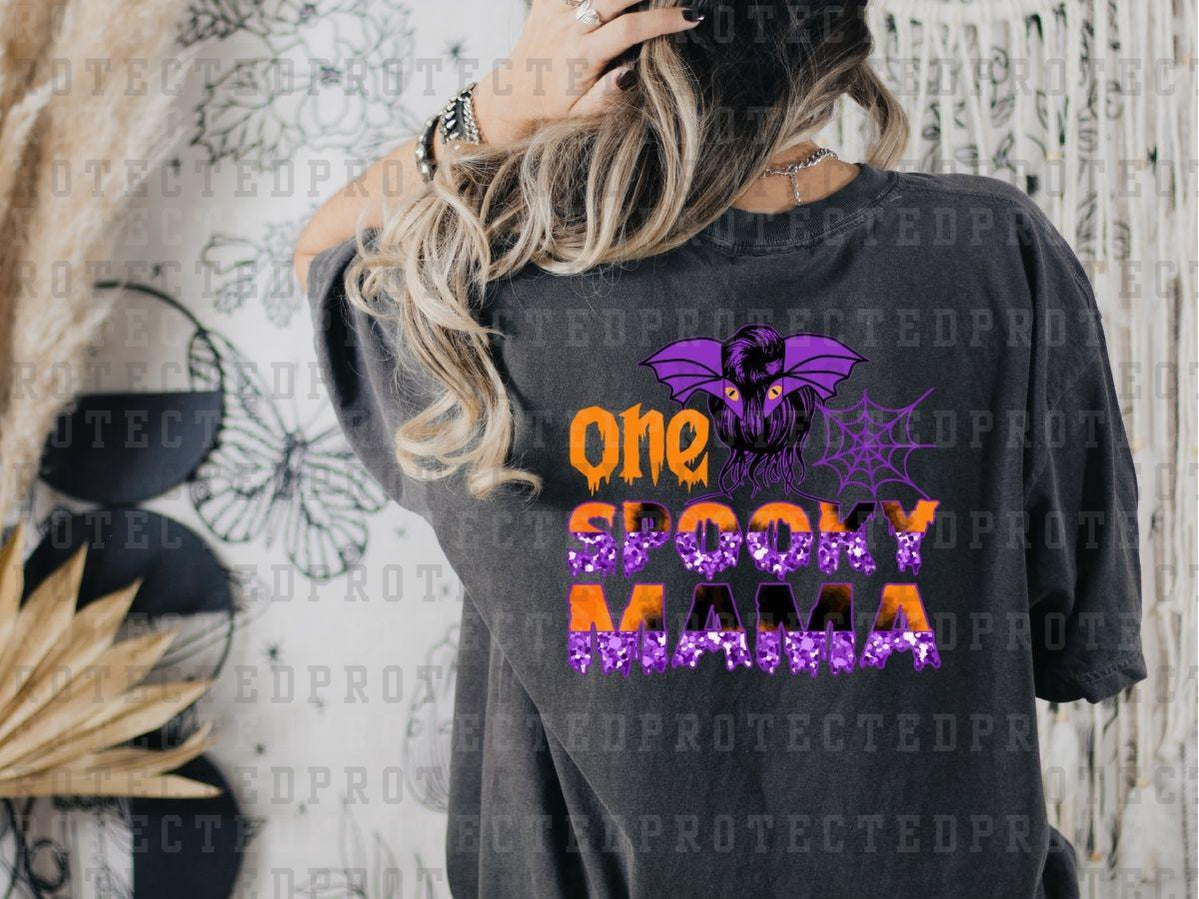 ONE SPOOKY MAMA - MESSY BUN - PURPLE GLITTER EFFECT - DTF TRANSFER