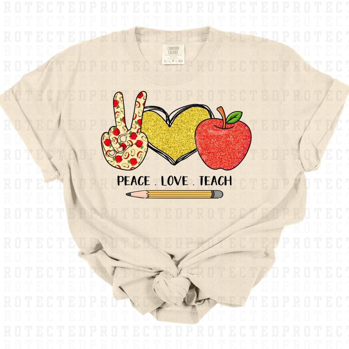 PEACE LOVE TEACH *FAUX SEQUIN* - DTF TRANSFER