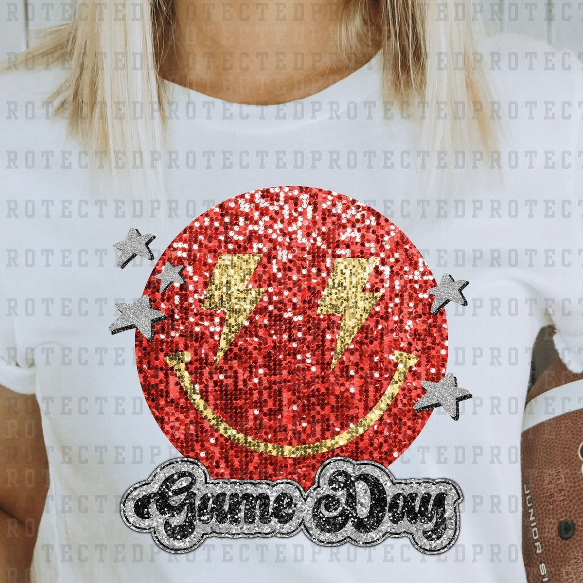 GAME DAY SMILEY *RED&GOLD* *FAUX SEQUIN* - DTF TRANSFER