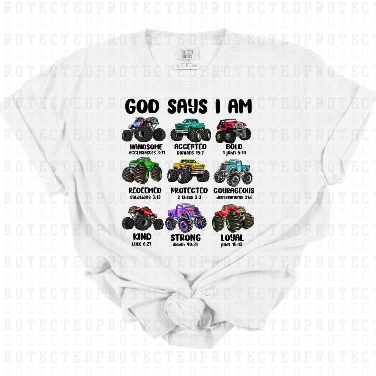 GOD SAYS I AM *MONSTER TRUCKS* - DTF TRANSFER