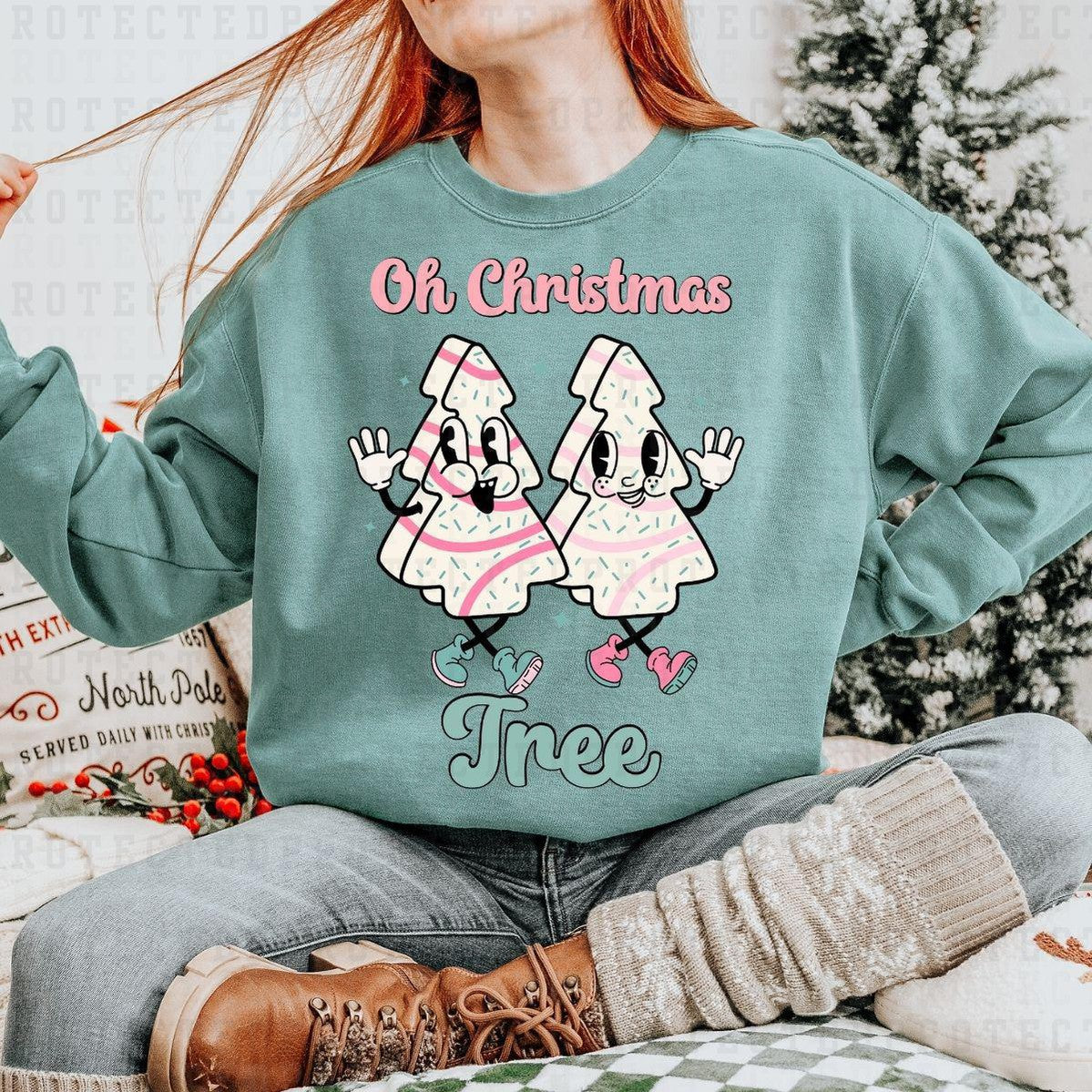 OH CHRISTMAS TREE *PINK & GREEN W/ 2 TREE CAKES* - DTF TRANSFER