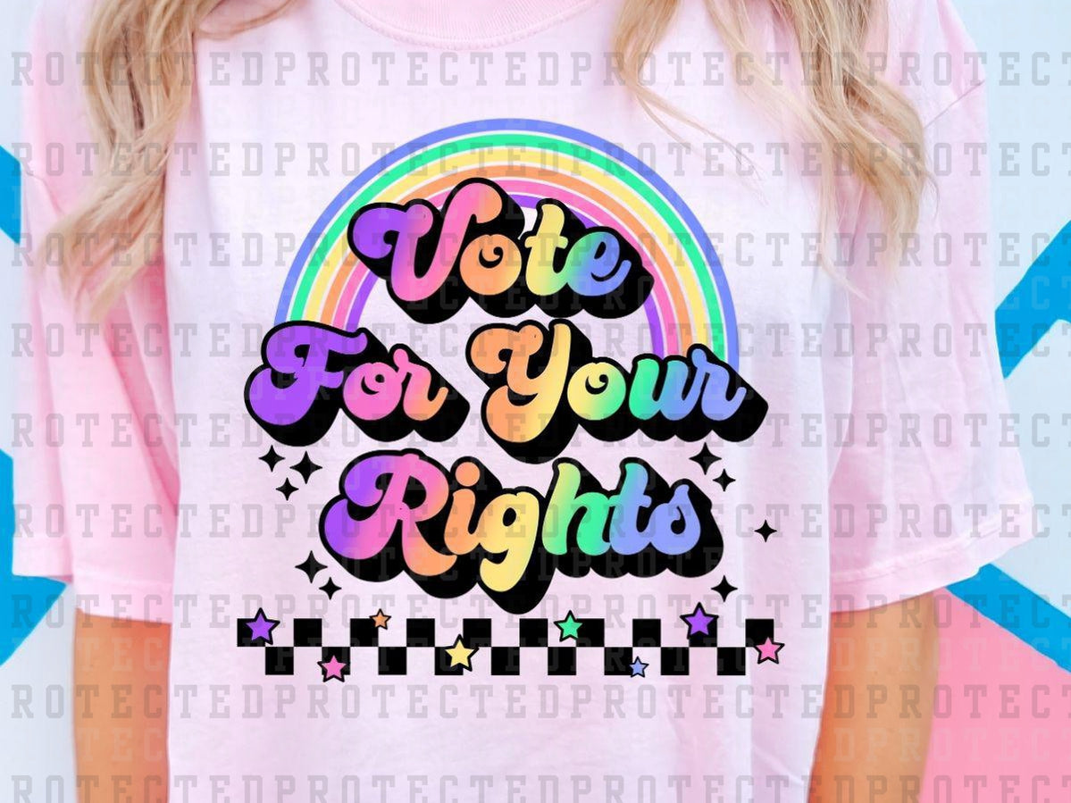 VOTE FOR YOUR RIGHTS - PASTEL RAINBOW - BLACK CHECK - DTF TRANSFER