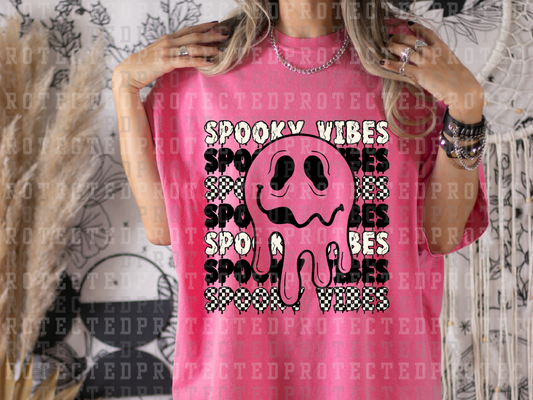 SPOOKY VIBES x7 - TRANSPARENT MELTING SMILEY - BLACK/WHITE MELTING WORDS AND CHECK - DTF TRANSFERS