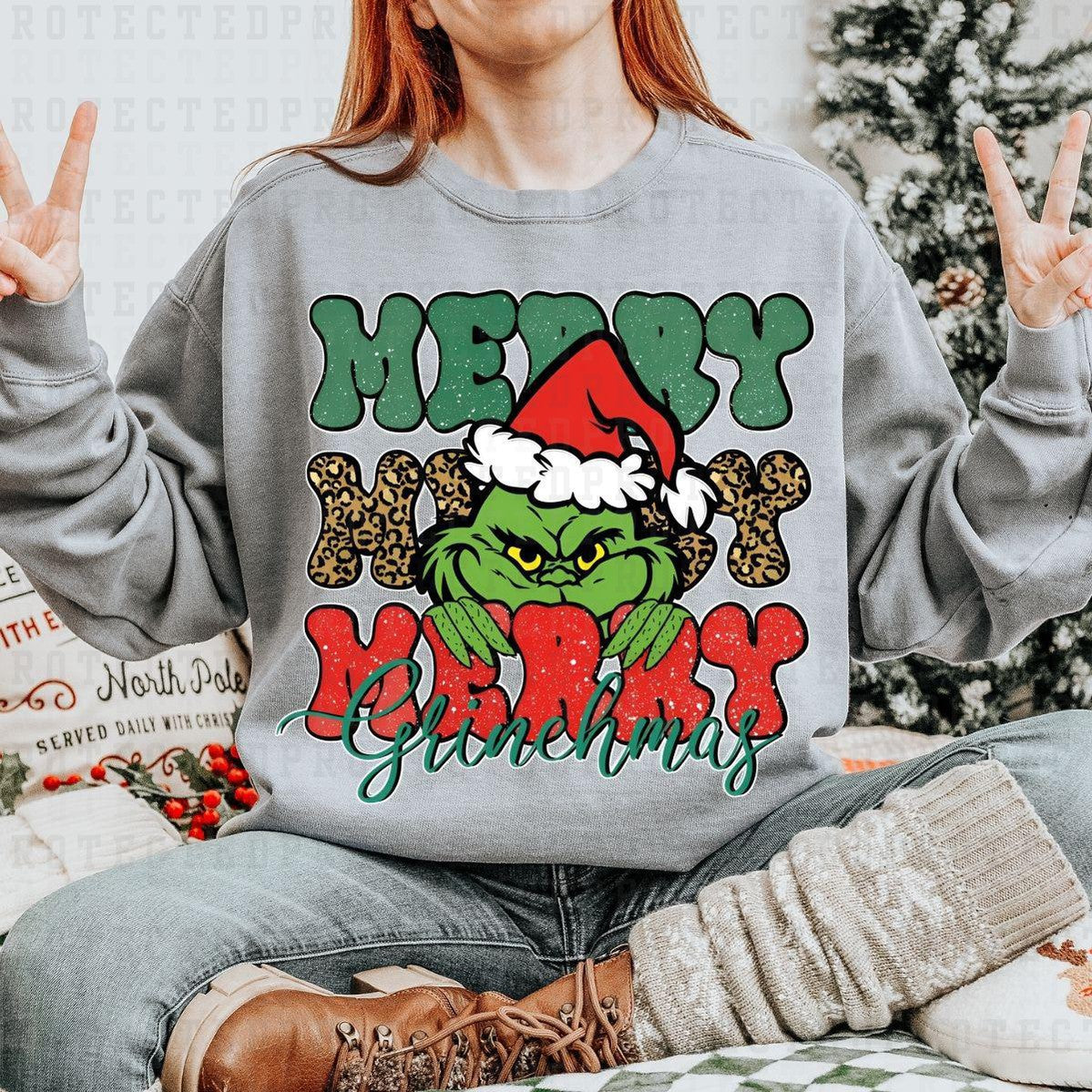 MERRY MERRY MERRY *DARK GREEN&RED W/ ANIMAL PRINT* - DTF TRANSFER