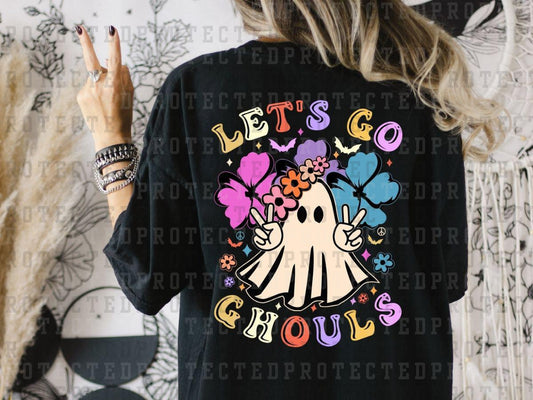 LET'S GO GHOULS - PINK/PURPLE/TEAL FLOWERS - PEACE SIGN GHOST - DTF TRANSFER