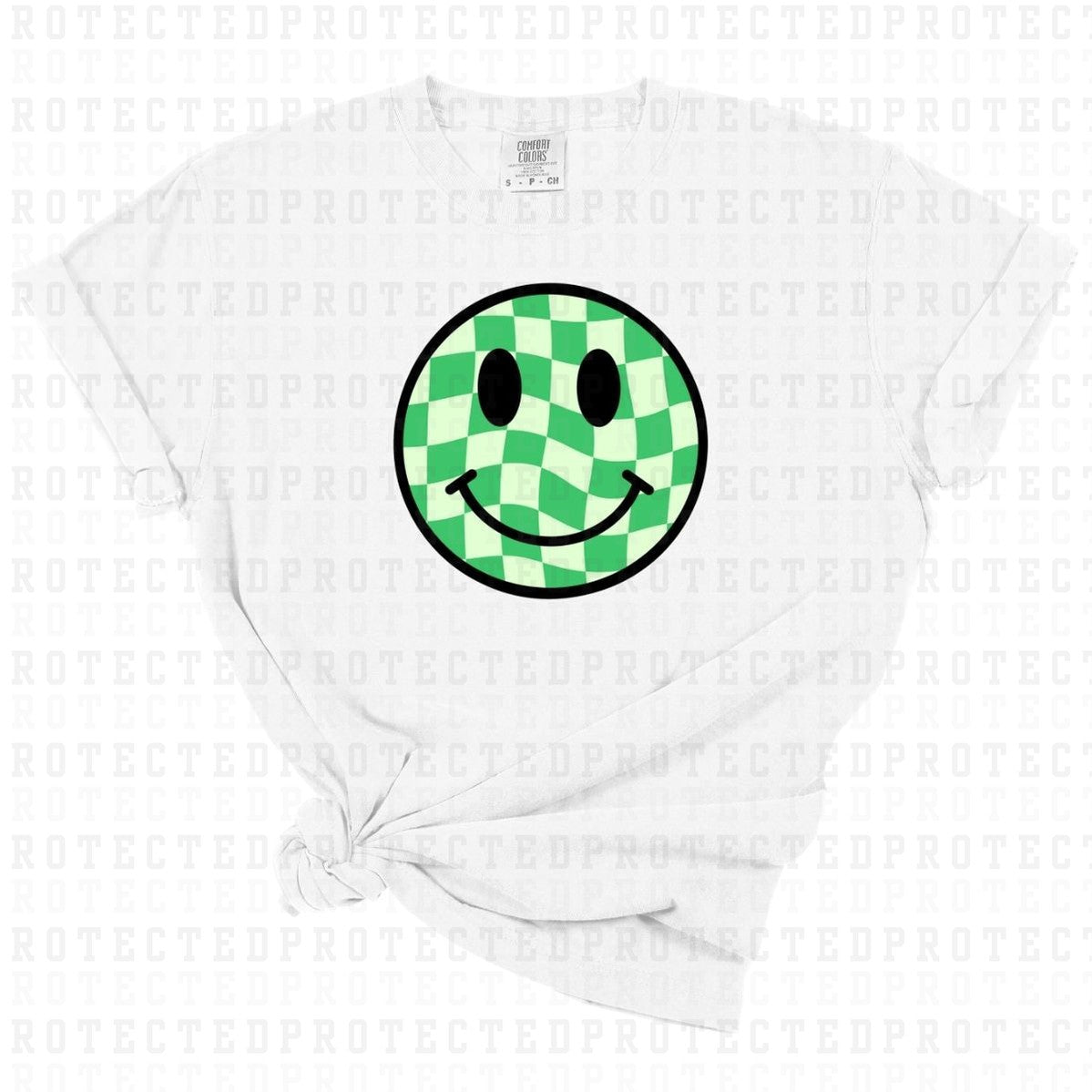 GREEN CHECKERED SMILEY - DTF TRANSFER