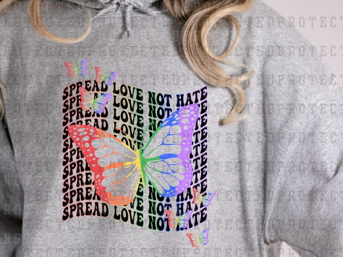 SPREAD LOVE NOT HATE - RAINBOW BUTTERFLIES - BLACK - DTF TRANSFER