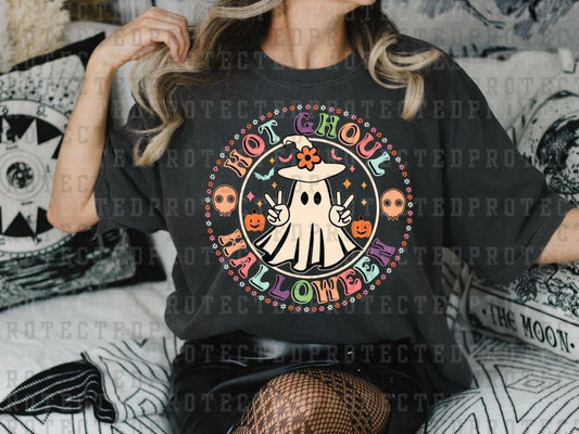 HOT GHOUL HALLOWEEN - TAN PEACE SIGN GHOST - FLOWER CIRCLE - DTF TRANSFER