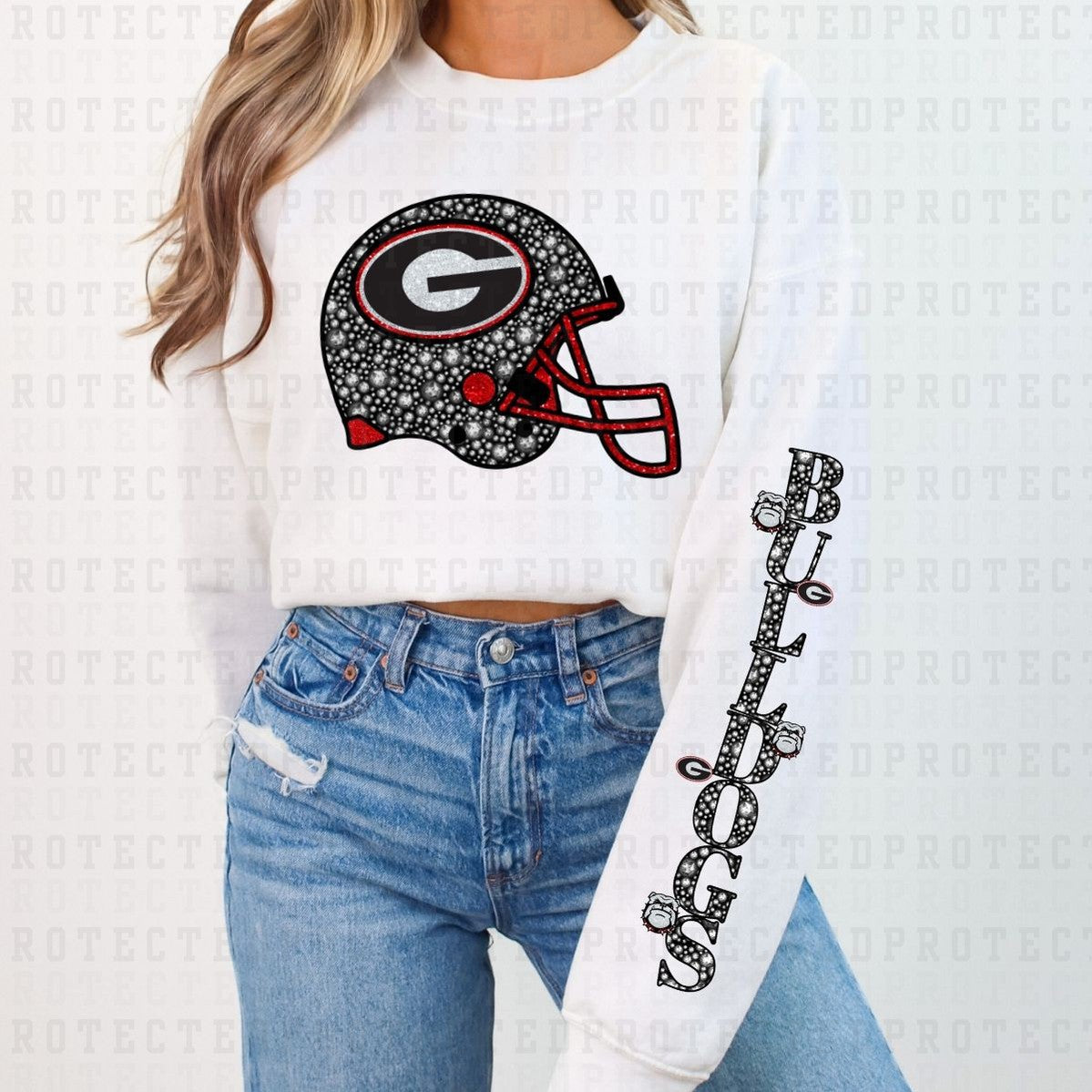 BULLDOGS *FAUX RHINESTONES/SLEEVE DESIGN COMES IN 6"* (FULL FRONT/1 SLEEVE) - DTF TRANSFER