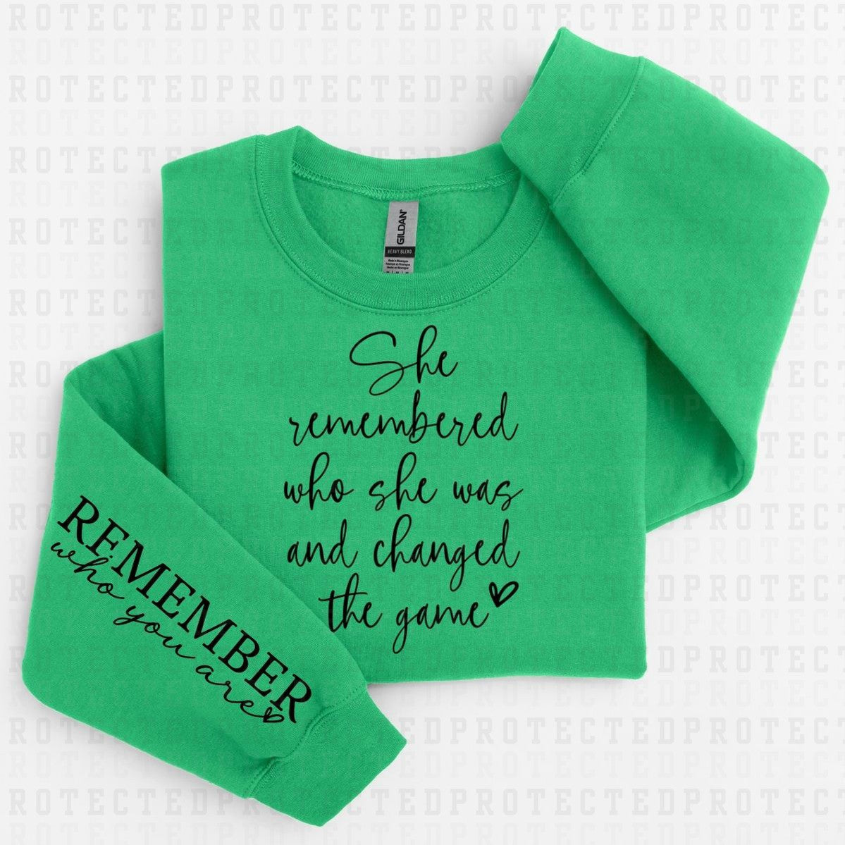 SHE REMEMBERED *SINGLE COLOR - SLEEVE DESIGN COMES IN 6"* (FULL FRONT/1 SLEEVE) - DTF TRANSFER