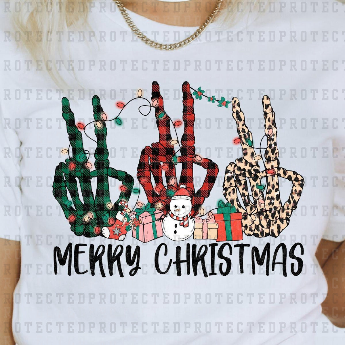 MERRY CHRISTMAS SKULL HANDS - DTF TRANSFER